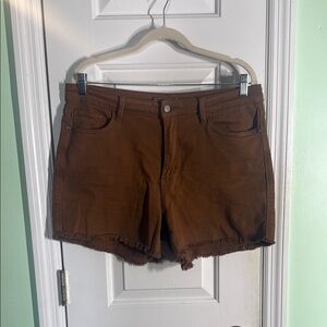 Judy Blue Brown A Lil Rowdy Country Cutoff Frayed 4” Inseam Shorts Size XL